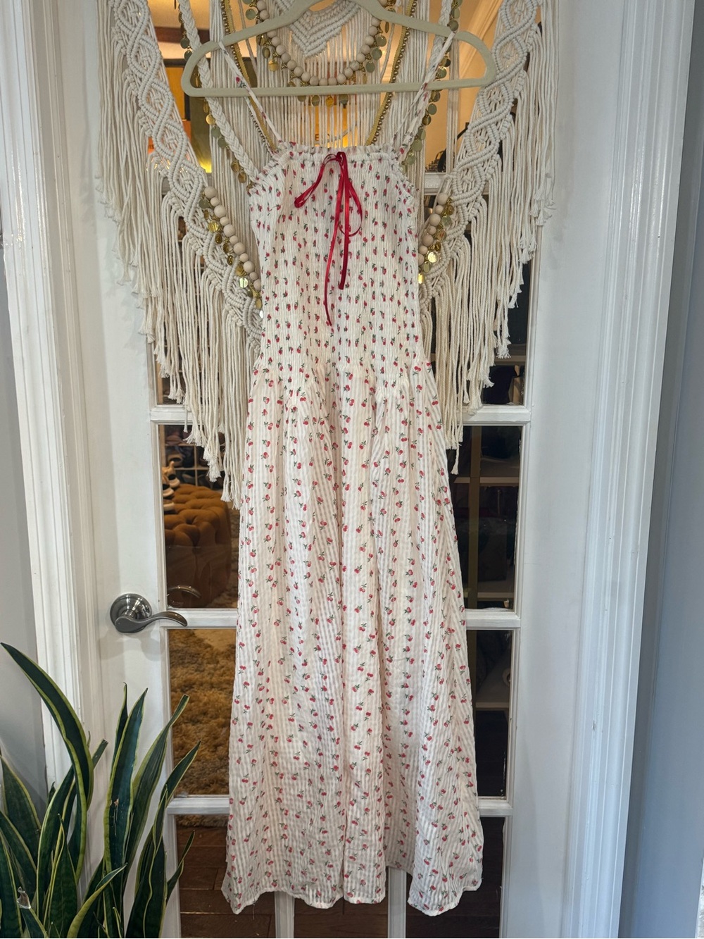 🍒 ASOS Daisy Street Smocked White Maxi Dress with Red Floral Print 🍒 - Picture 4 of 8
